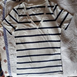 Old Navy Blue and White Striped V-neck T-shirt